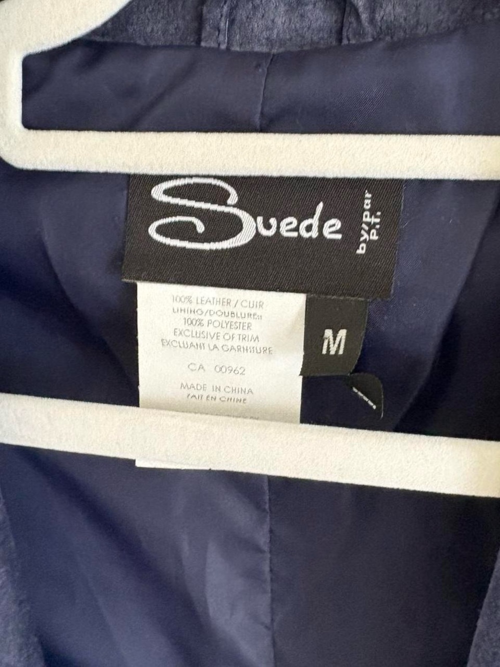 Women's Navy Suede Long Coat with Embroidered Detail - Picture 6 of 6